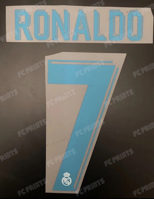 Ronaldo Real Madrid 2017-2018 Home Nameset Iron On Football Name And Number