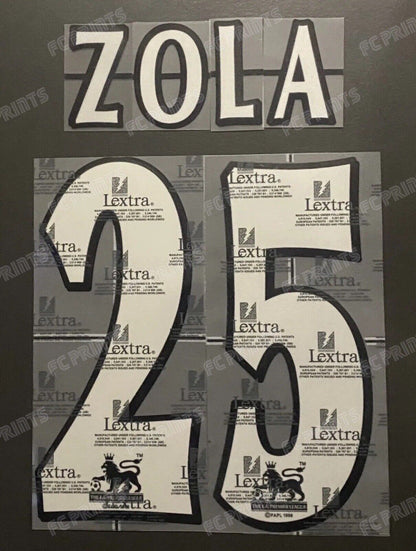 Zola #25 1997-2007 Premier League Lextra Nameset Player Size Name Number