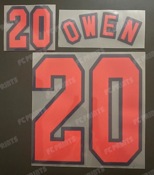 Owen #20 World Cup 1998 Lextra Home Nameset Player Size Name Number England